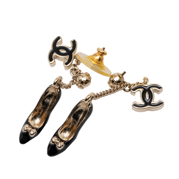 Pre-Loved Chanel CC Gold Plated Enamel Heels Push Back Earrings